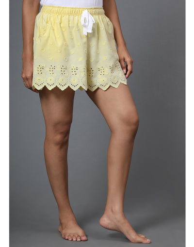 Lounge Shorts for Women-Yellow Embroidered