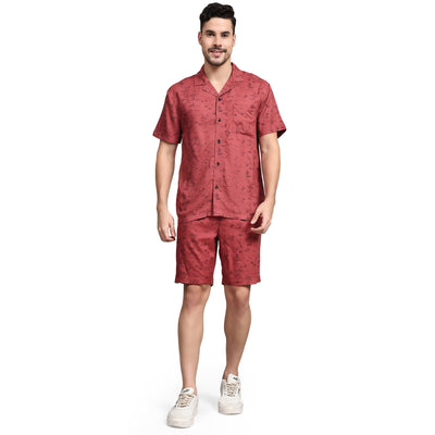 Co-ord Set for Men - Maroon Printed