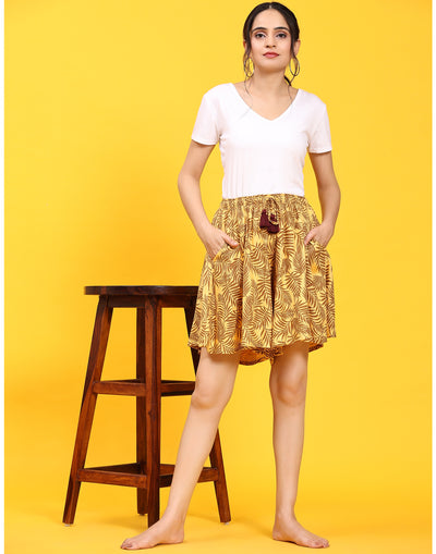Culotte Shorts for Women-Mustard Leaf