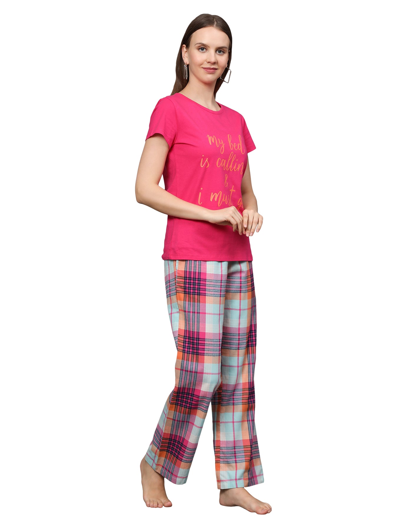 Pyjama Set for Women-Pink Checked