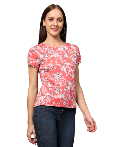 T-Shirt for Women-Red Floral
