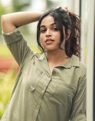 Night Shirt for Women-Olive Green