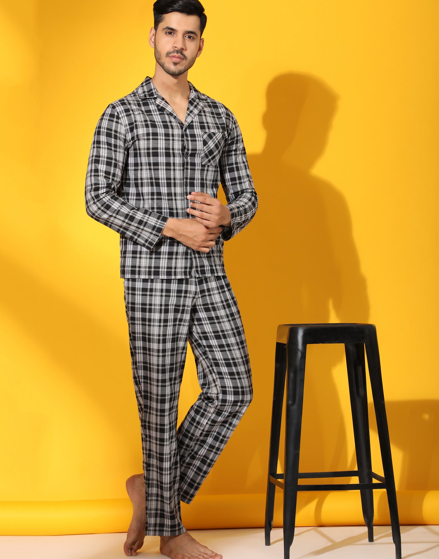 Pyjama Set for Men-Black & Grey Checks