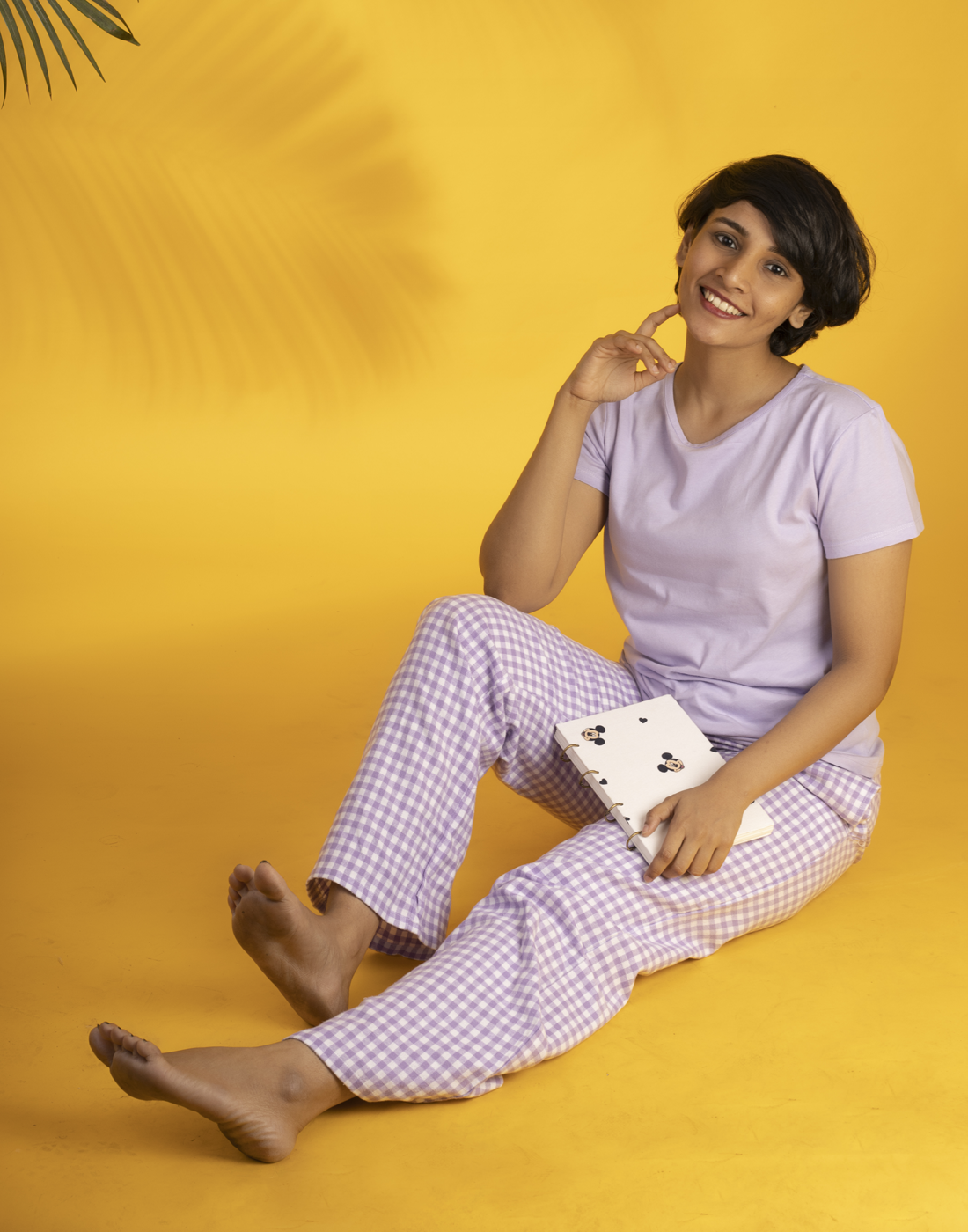 Pyjama Set for Women-Lavender Gingham Checked