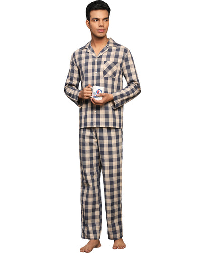 Pyjama Set for Men-Navy & Beige Checked