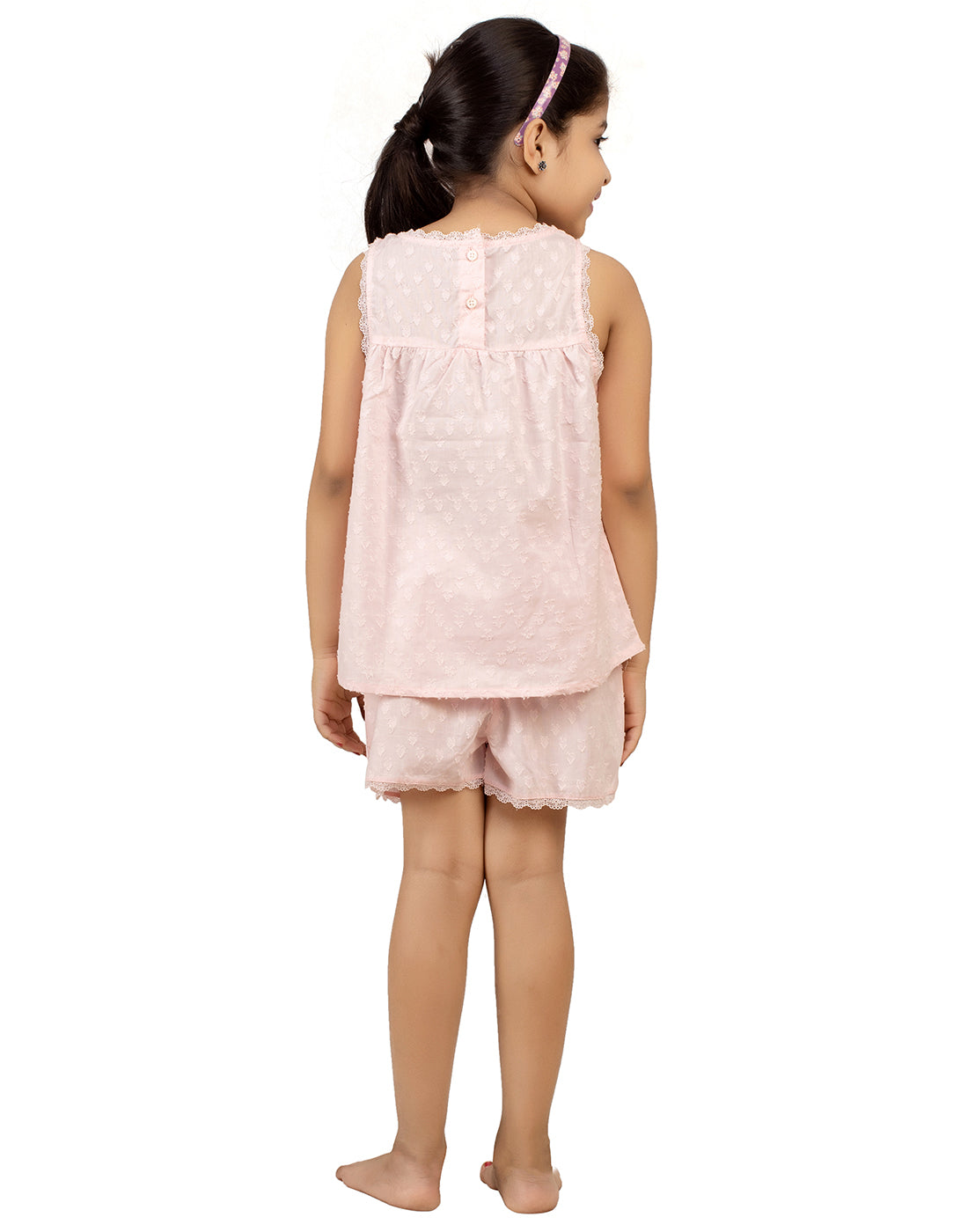 Night Suit Shorty Set for Girls-Pink Heart