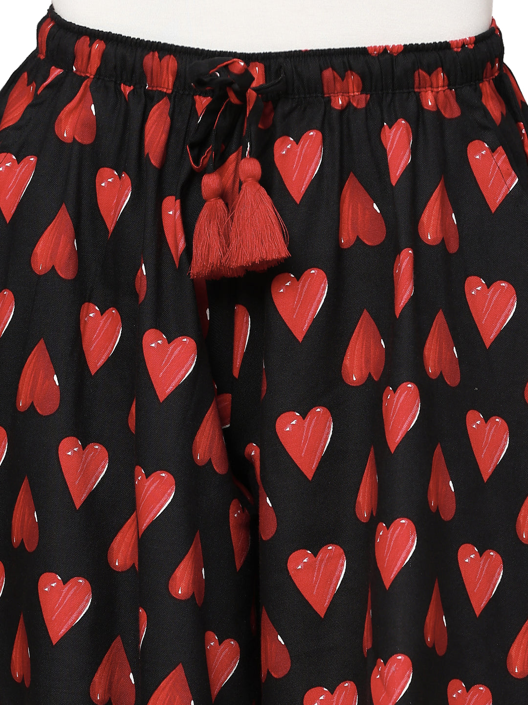 Viscose Culotte Shorts - Black Heart Print
