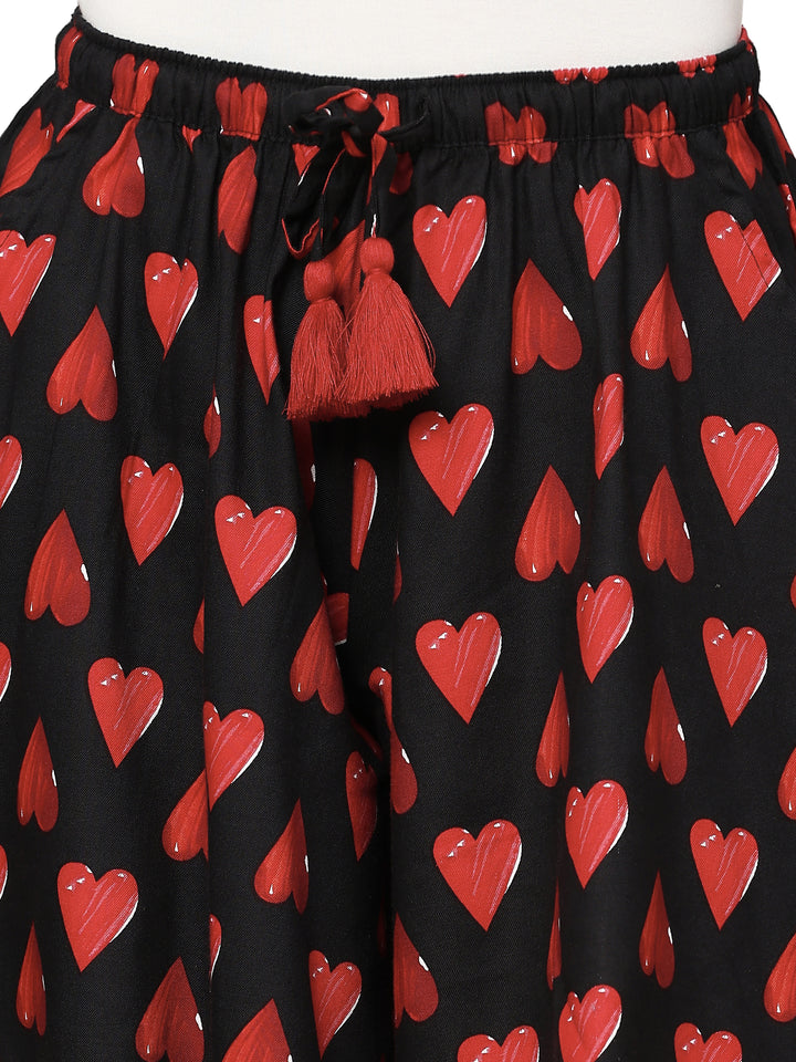 Viscose Culotte Shorts - Black Heart Print