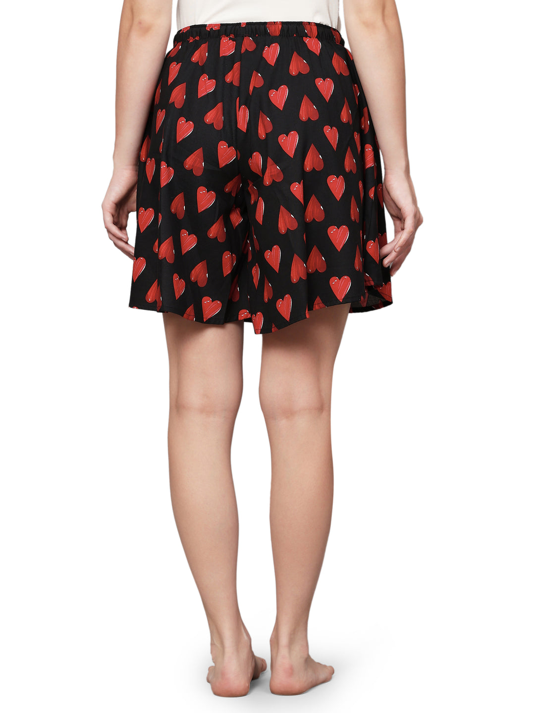 Viscose Culotte Shorts - Black Heart Print