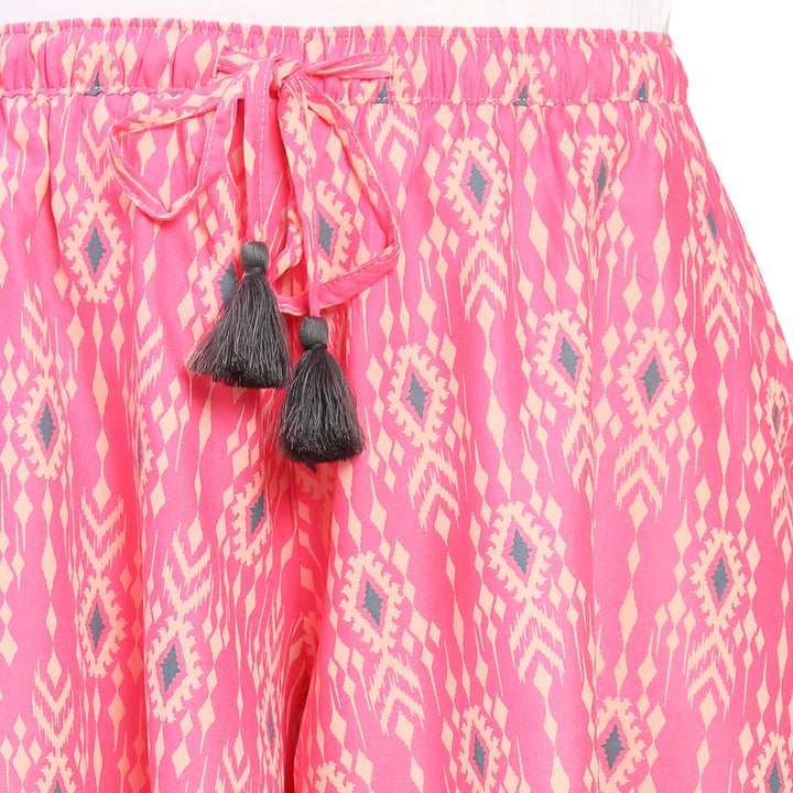 Viscose Culotte Shorts - Pink Ekart Print