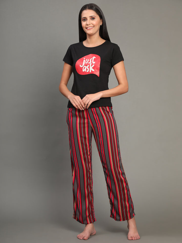 Nightwear Set -  Pink Stripes Just Ask Print