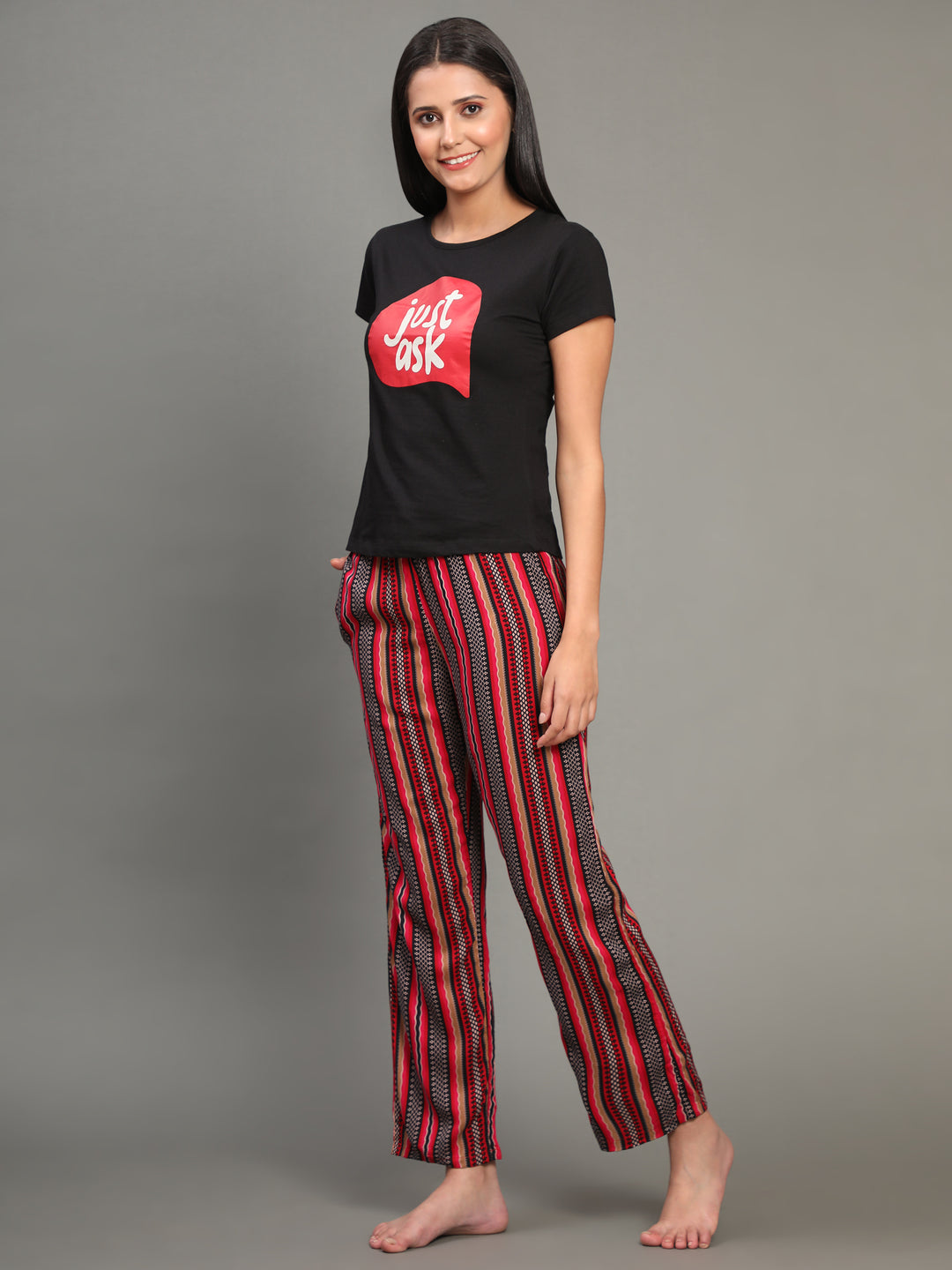 Nightwear Set -  Pink Stripes Just Ask Print