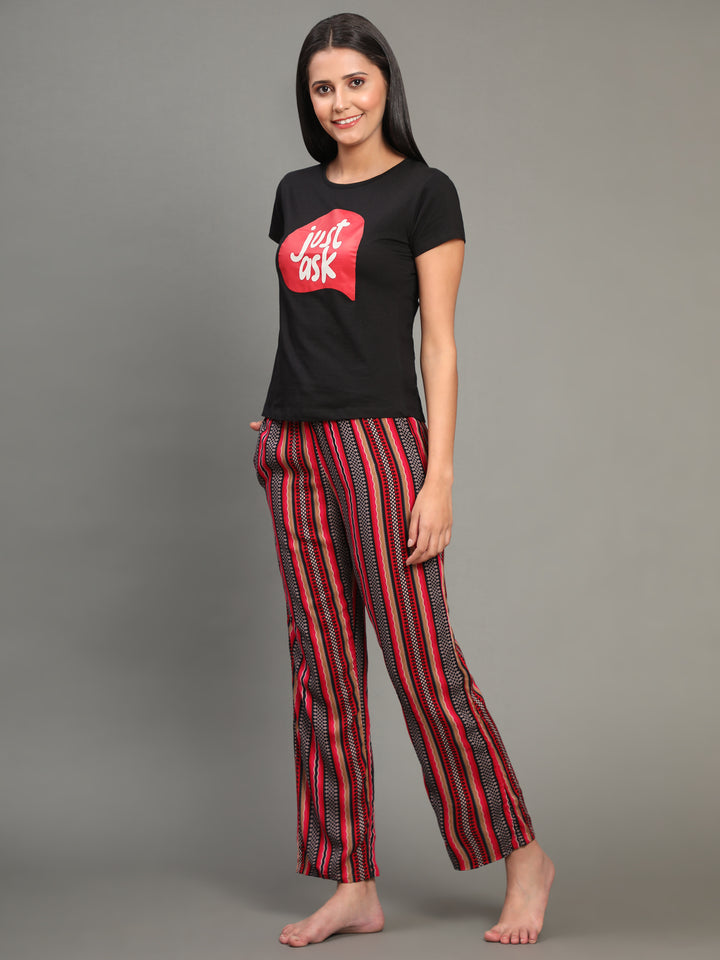 Nightwear Set -  Pink Stripes Just Ask Print