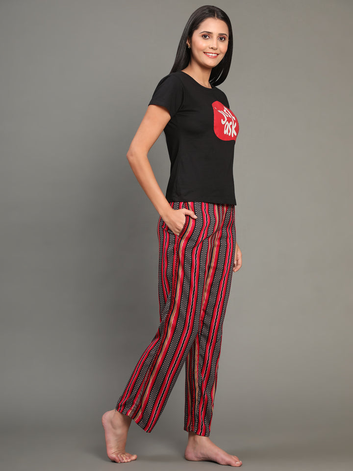 Nightwear Set -  Pink Stripes Just Ask Print