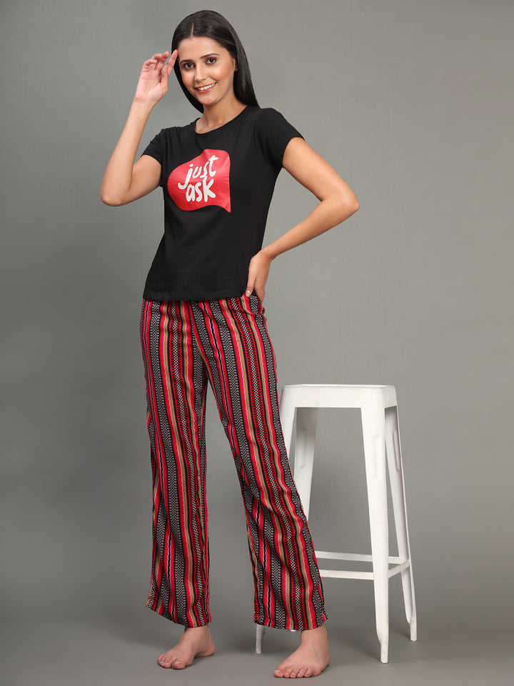 Nightwear Set -  Pink Stripes Just Ask Print