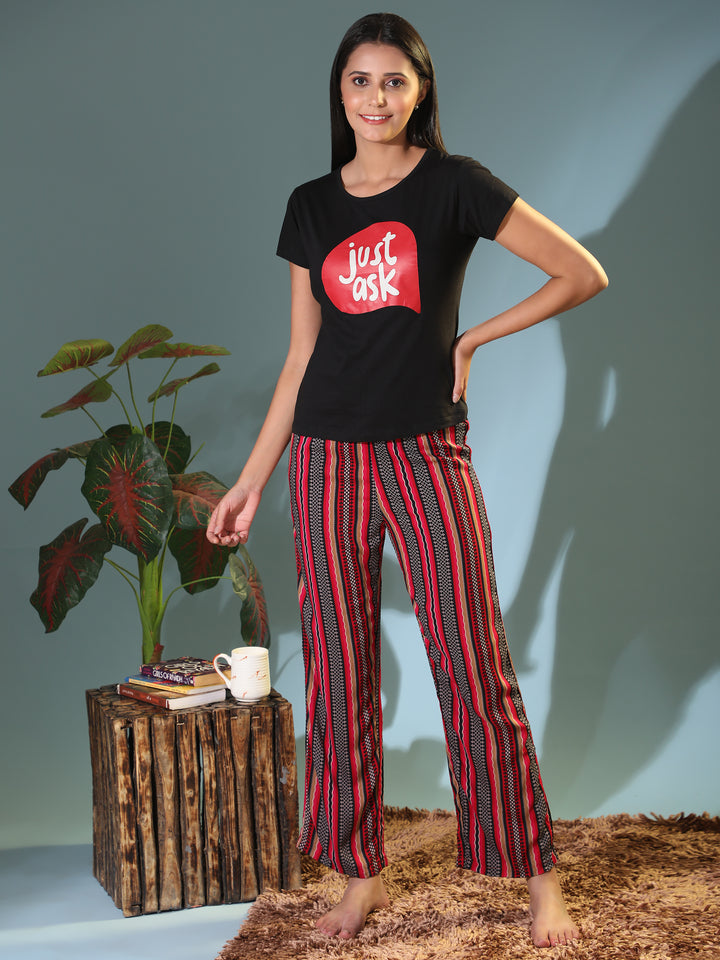 Nightwear Set -  Pink Stripes Just Ask Print