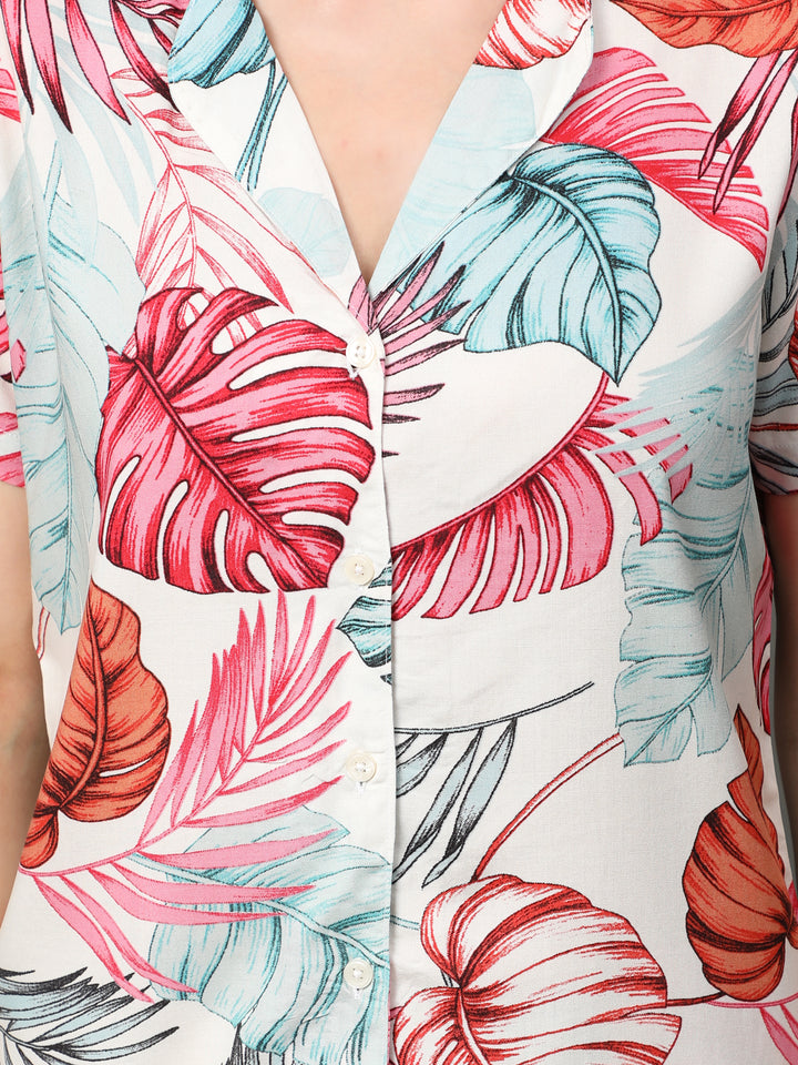 Nightwear Set - Pink Tropical Leaf Print