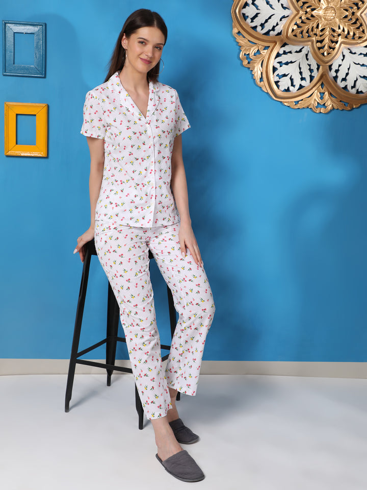 Nightwear Set - White Disty Floral Print