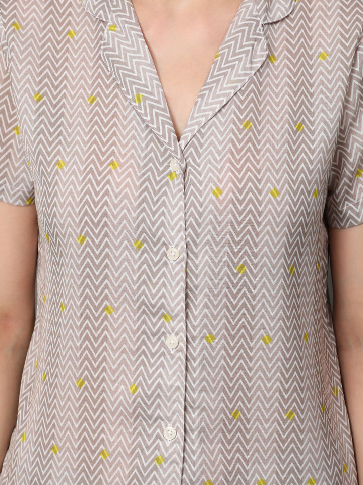 Nightwear Set - Grey Chevron Print