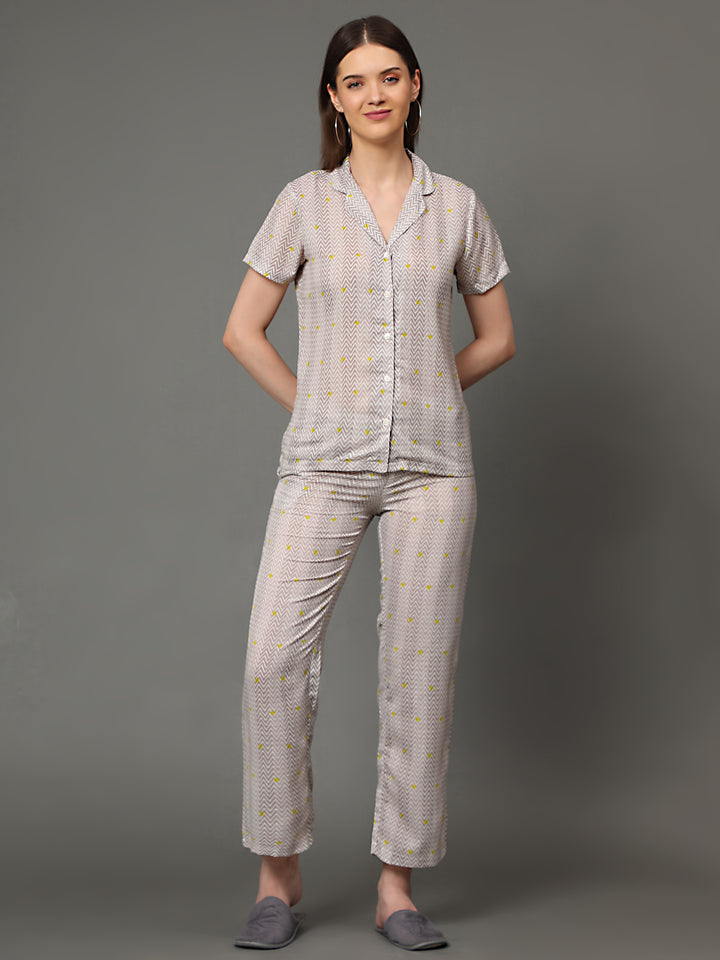 Nightwear Set - Grey Chevron Print