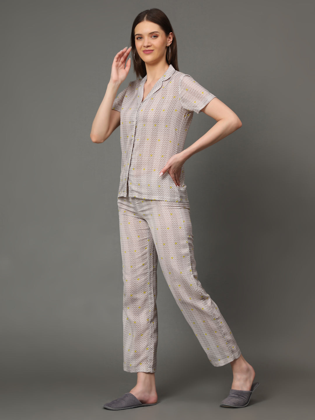 Nightwear Set - Grey Chevron Print