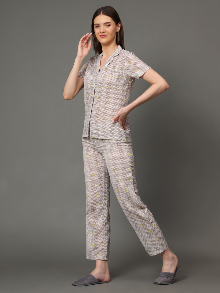Nightwear Set - Grey Chevron Print