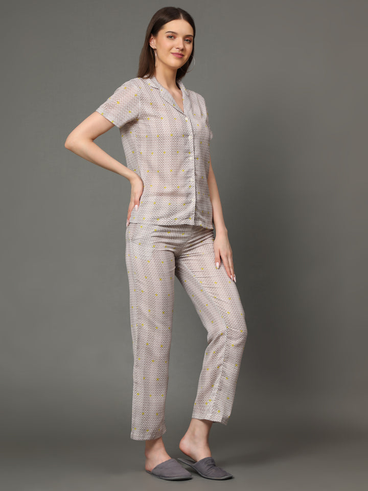 Nightwear Set - Grey Chevron Print