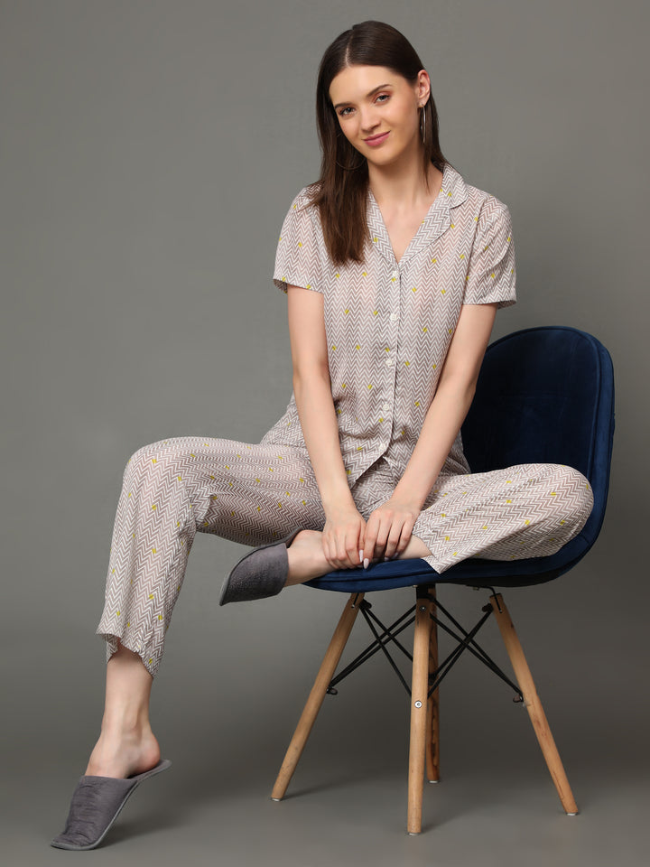 Nightwear Set - Grey Chevron Print
