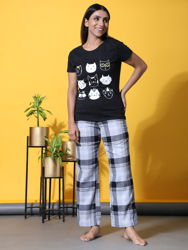 Nightwear Set - Black Cat Print