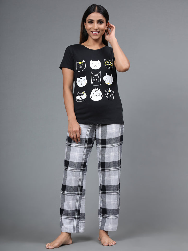 Nightwear Set - Black Cat Print