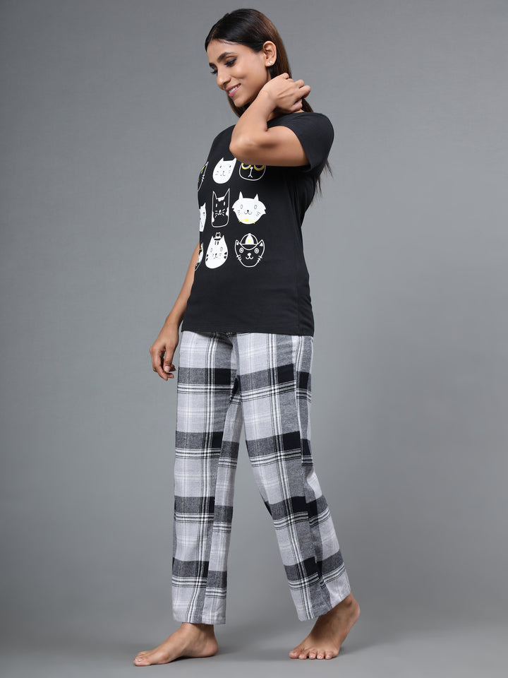 Nightwear Set - Black Cat Print