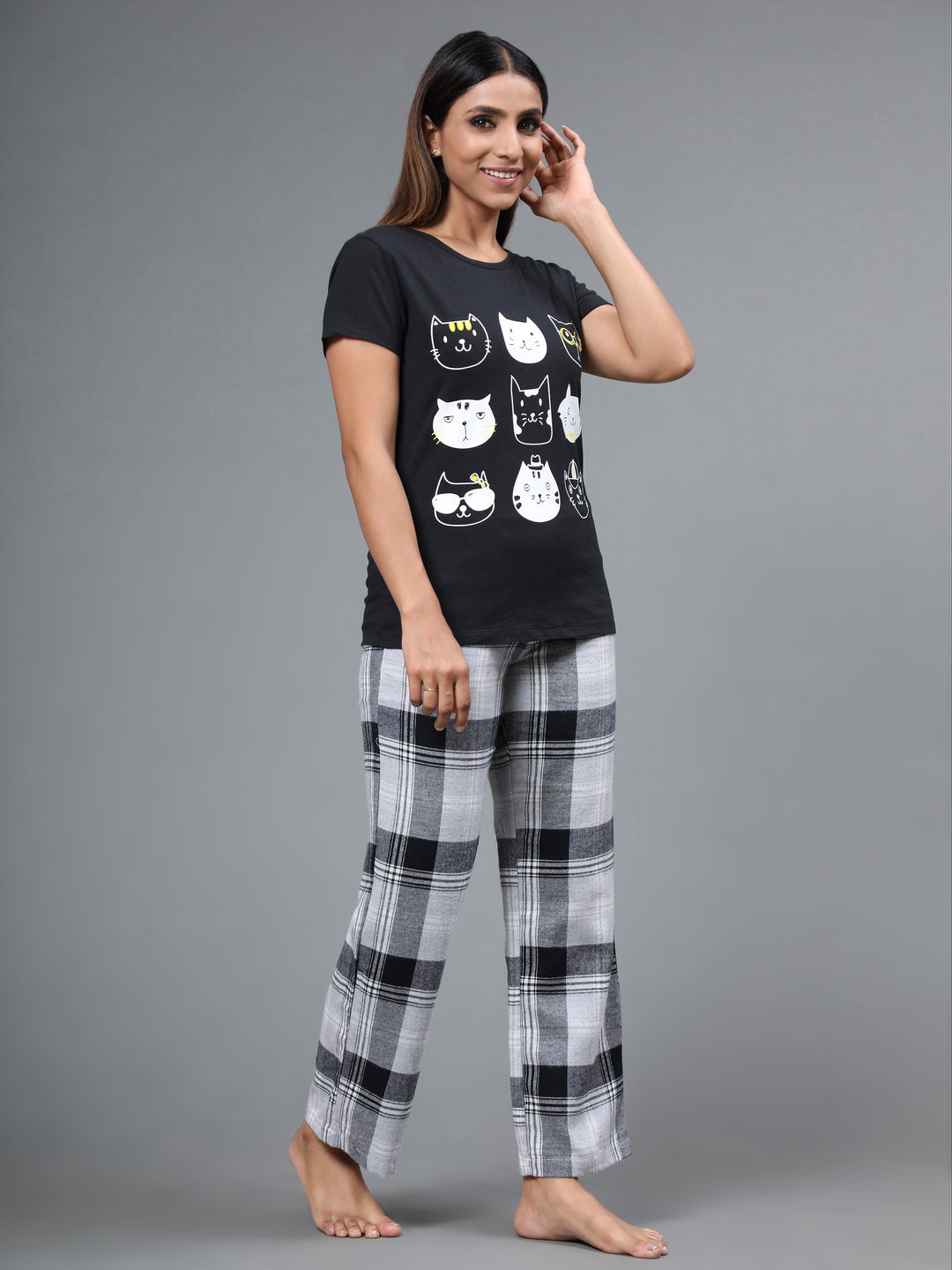 Nightwear Set - Black Cat Print