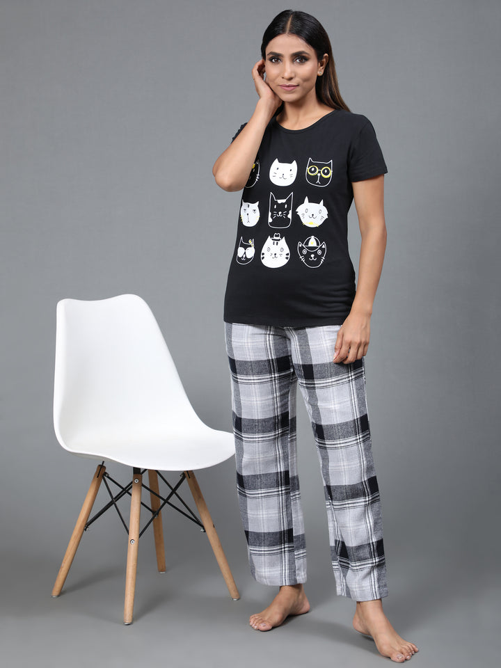 Nightwear Set - Black Cat Print