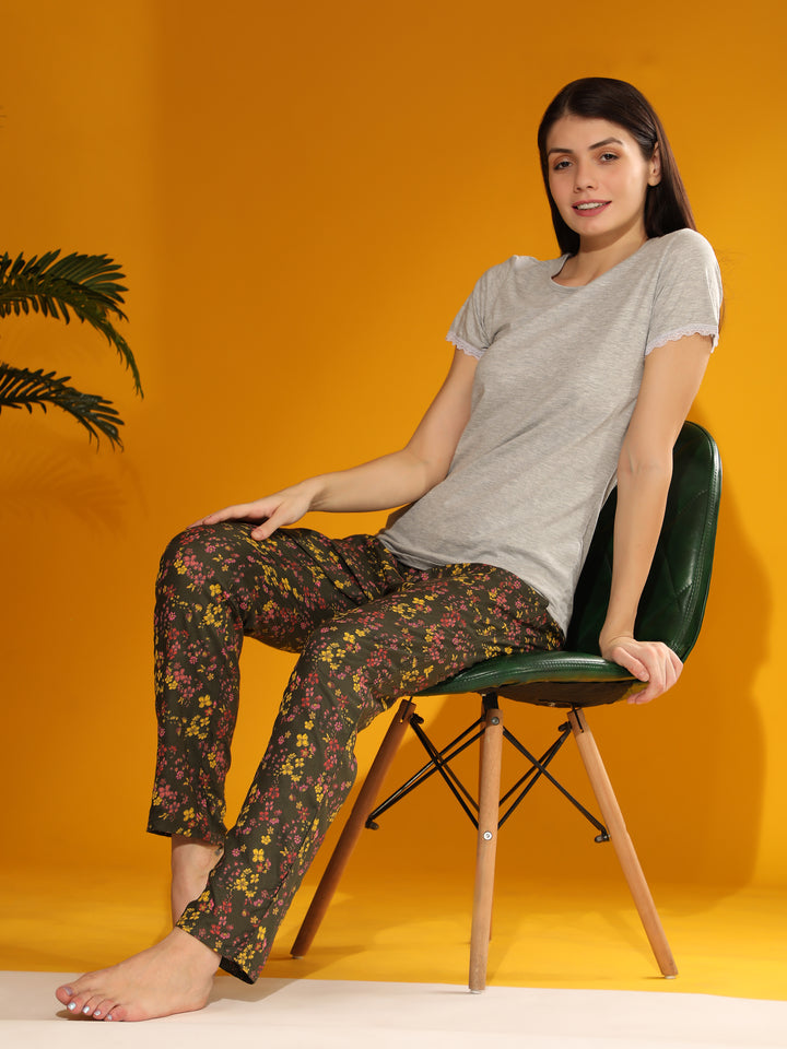 Nightwear Set -  Green Floral Print