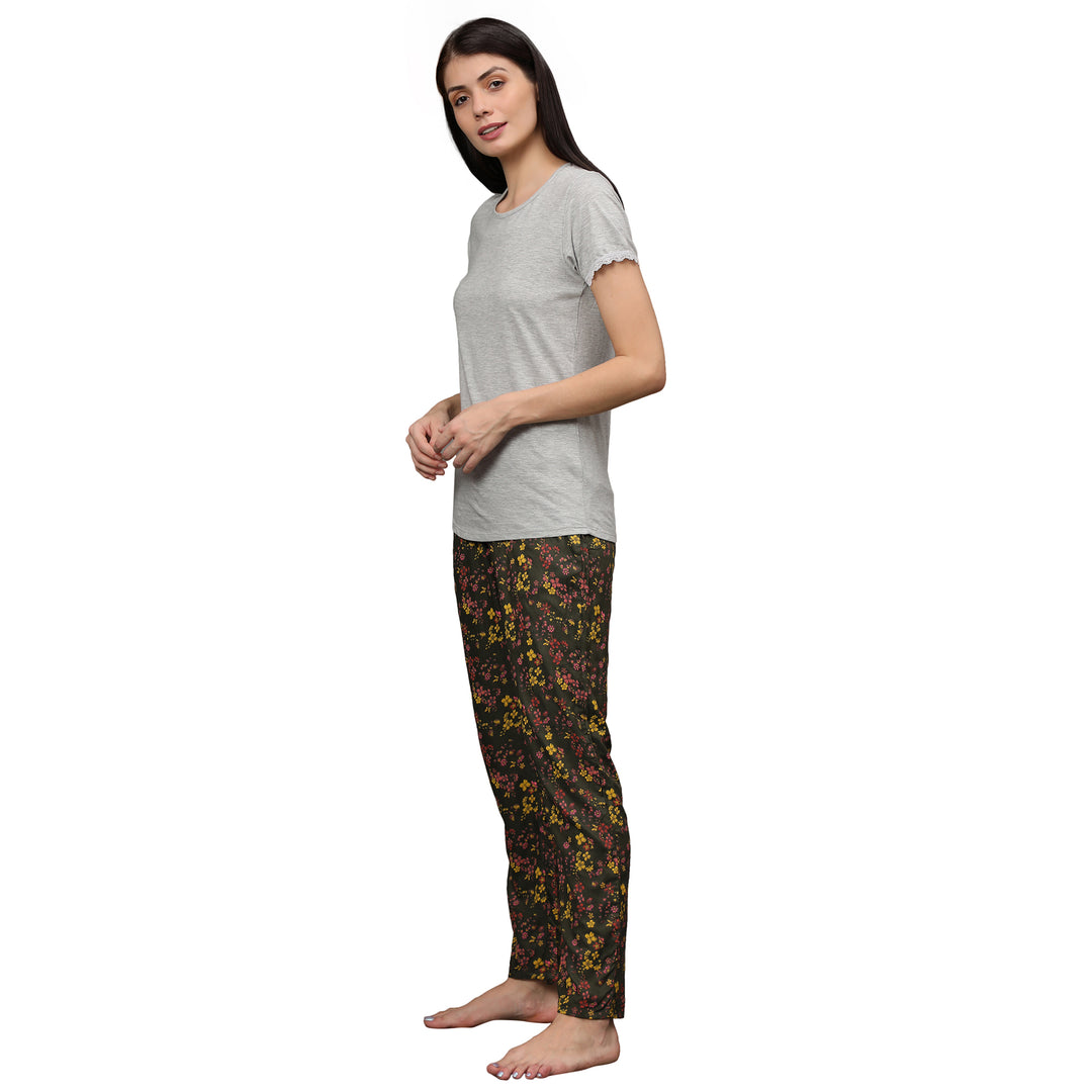 Nightwear Set -  Green Floral Print