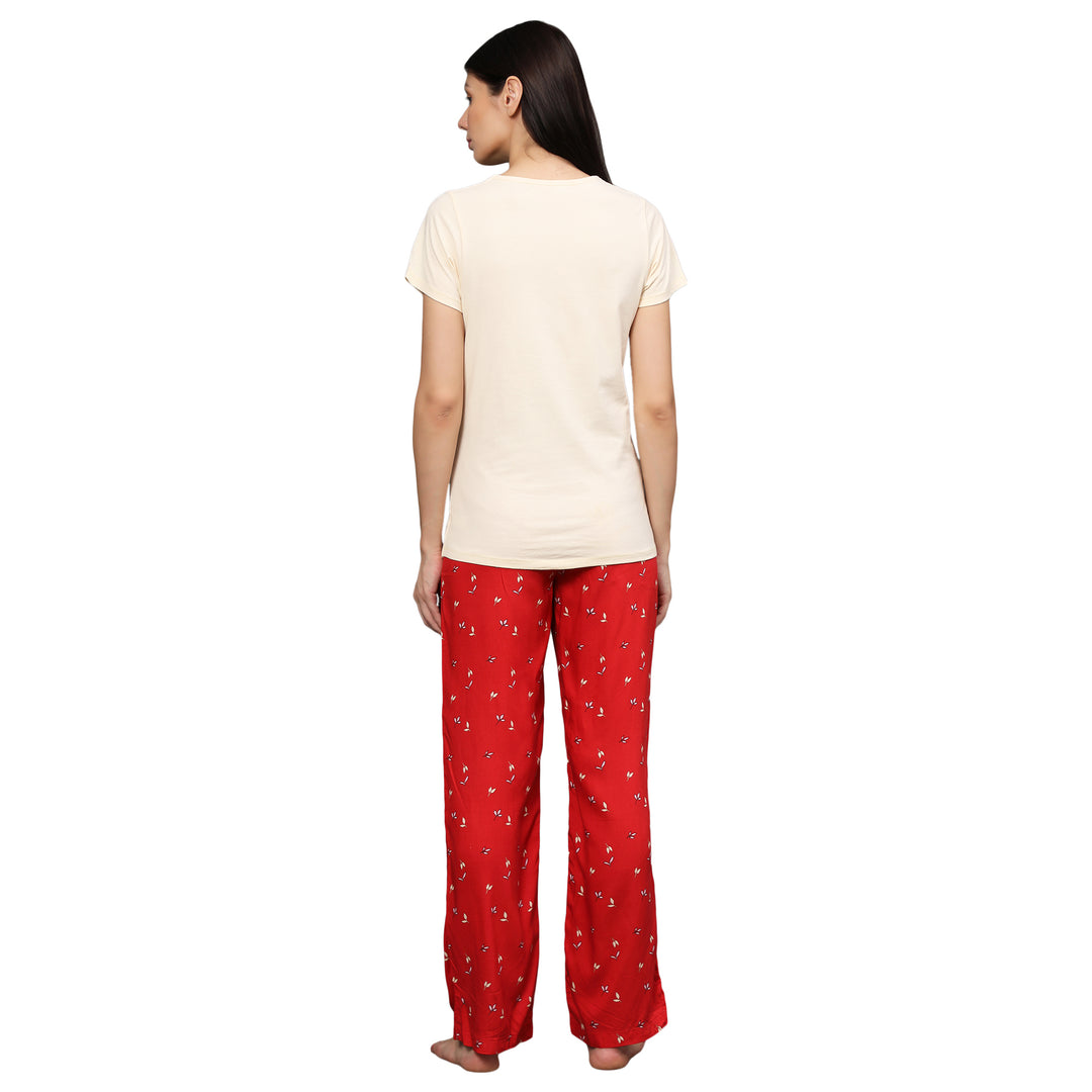 Nightwear Set - Cream Embroidered Floral Print