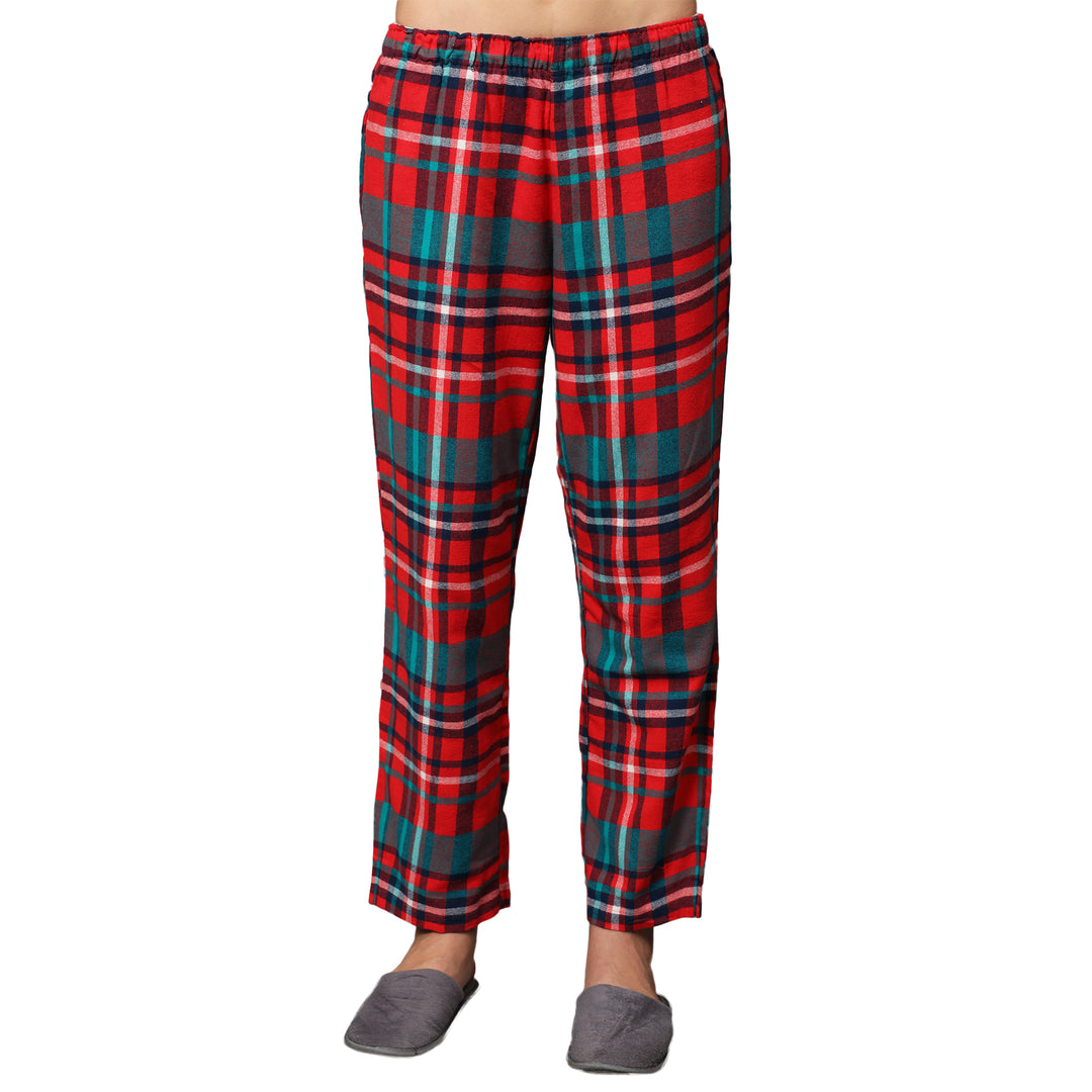 Nightwear Set - Green Solid Top & Red Checks
