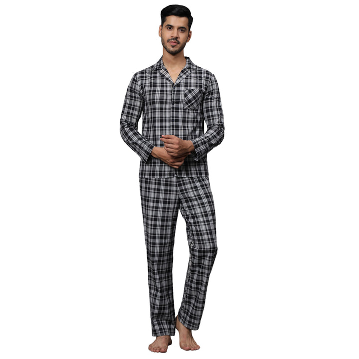 Cotton Nighwear for Men - Black & Grey Checks