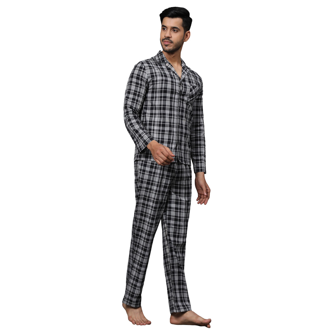Cotton Nighwear for Men - Black & Grey Checks