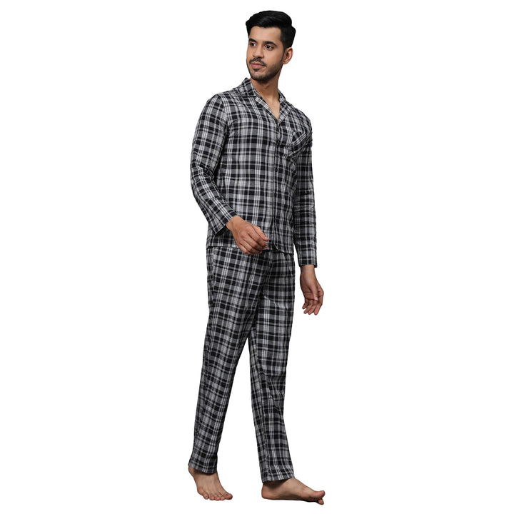 Cotton Nighwear for Men - Black & Grey Checks