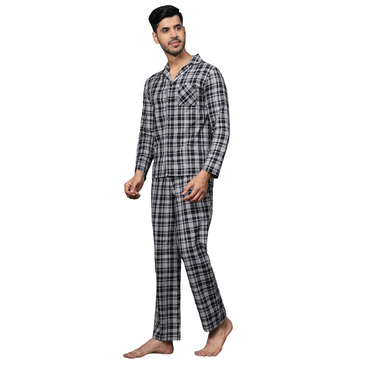 Cotton Nighwear for Men - Black & Grey Checks