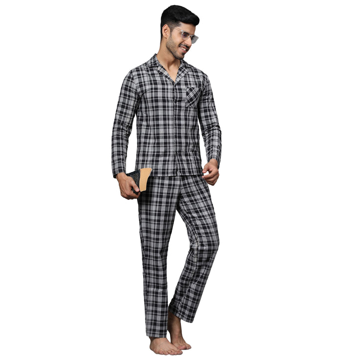 Cotton Nighwear for Men - Black & Grey Checks