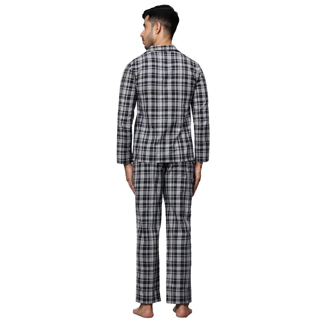 Cotton Nighwear for Men - Black & Grey Checks