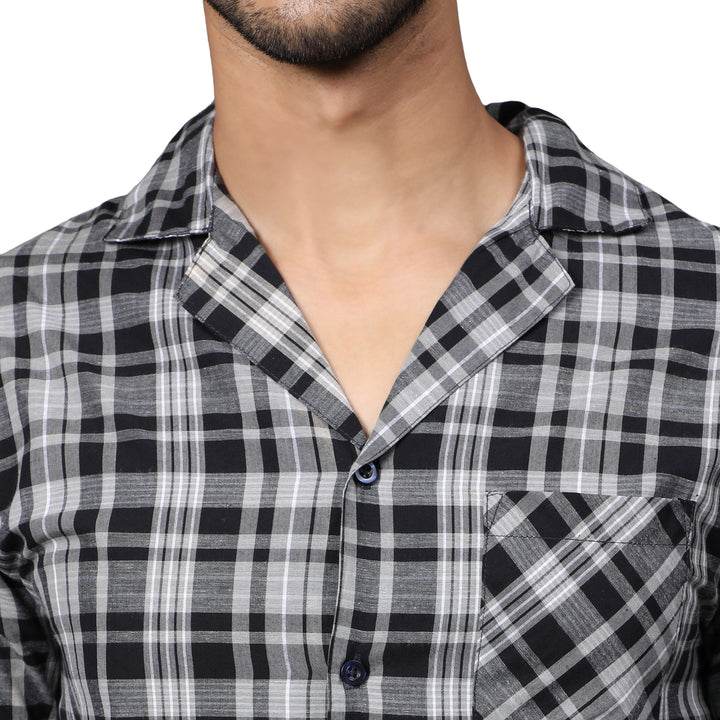 Cotton Nighwear for Men - Black & Grey Checks