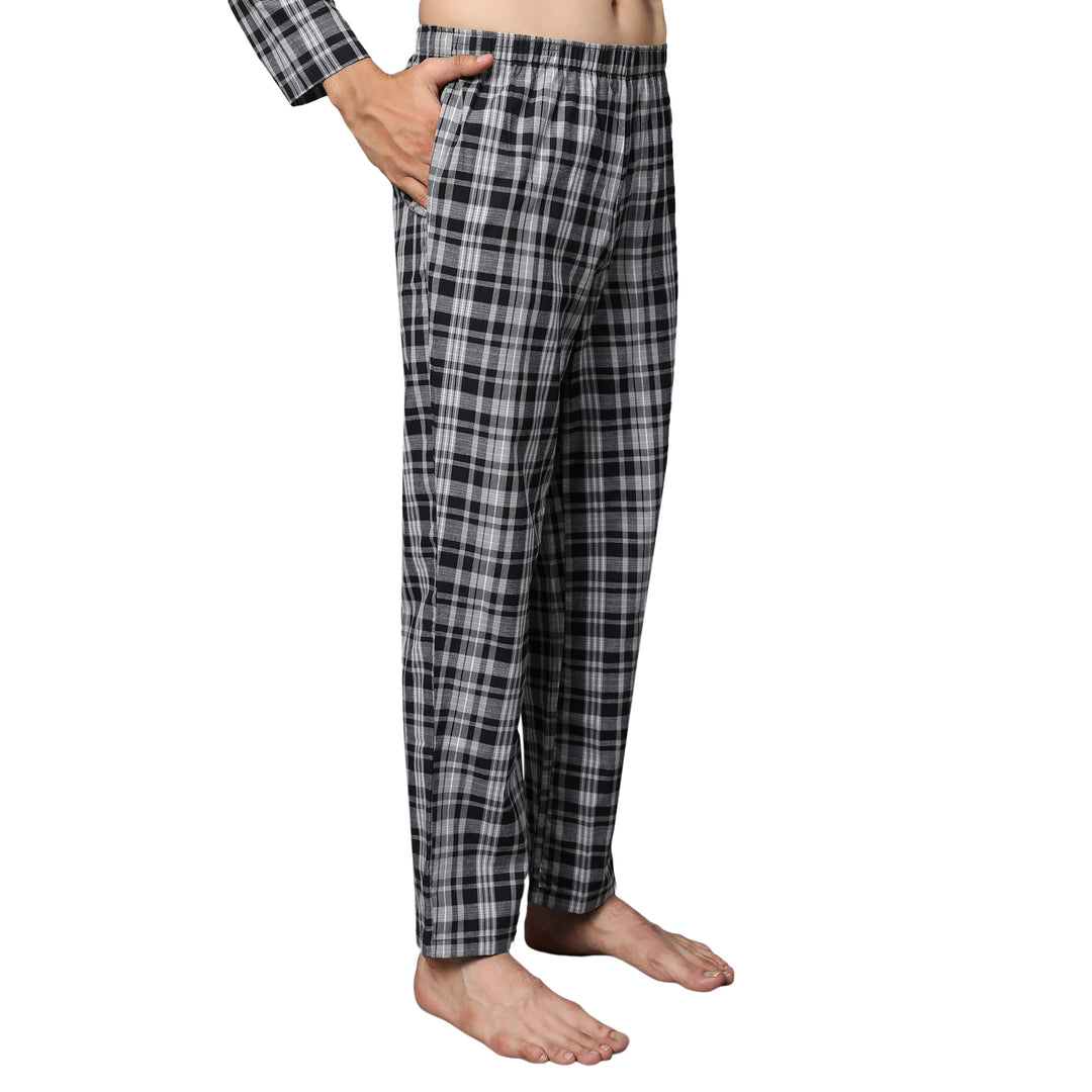 Cotton Nighwear for Men - Black & Grey Checks