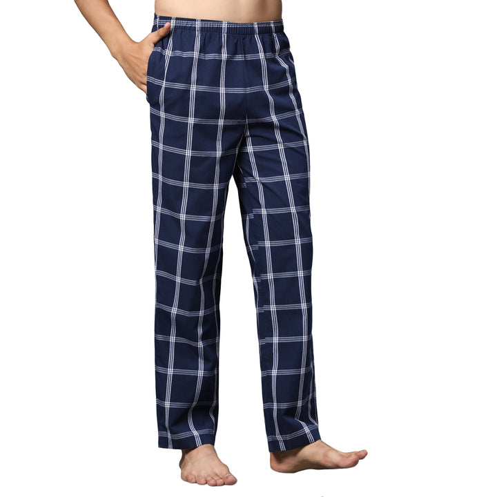 Cotton Nighwear for Men - Dark Blue & White Checks