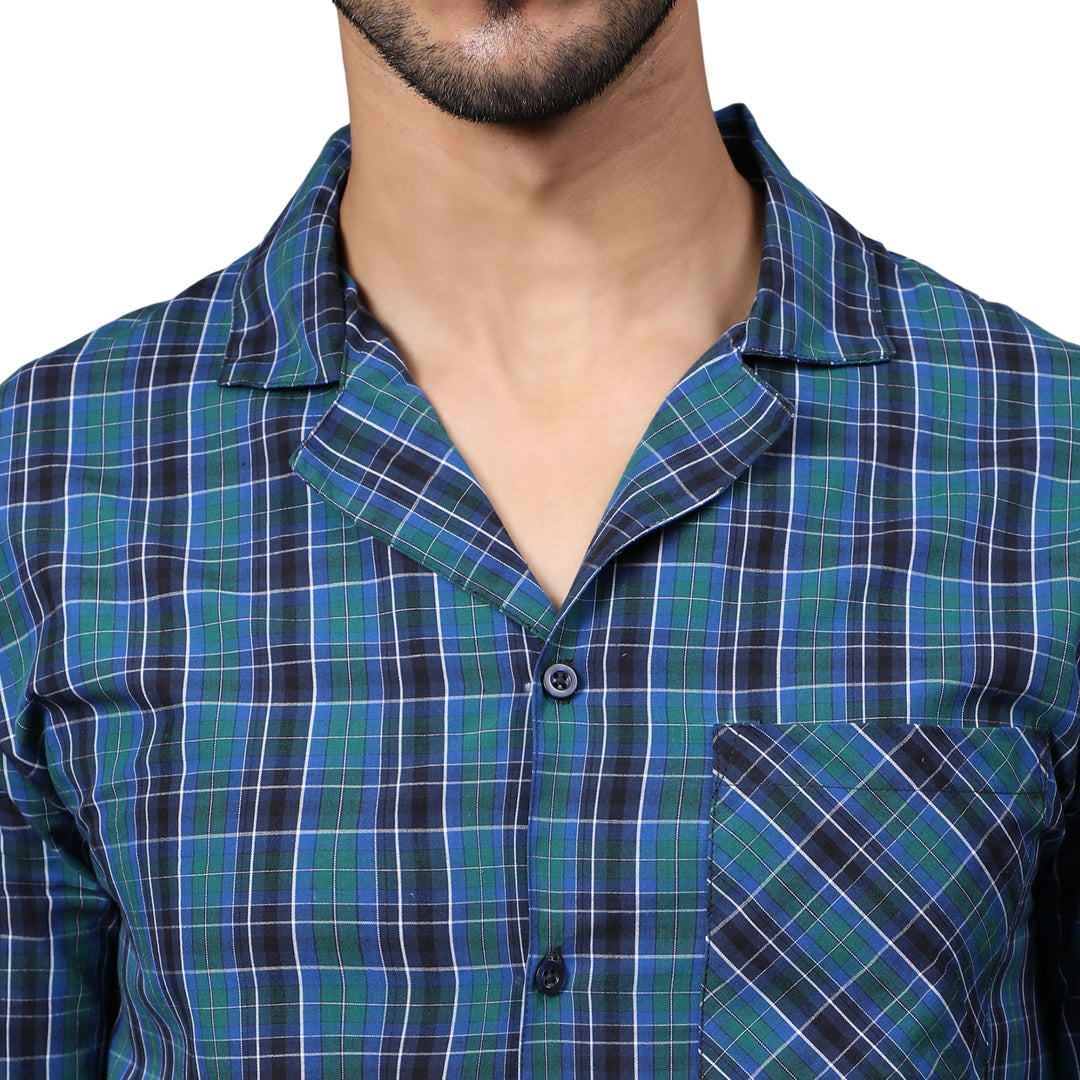 Cotton Nighwear for Men - Green & Black Checks