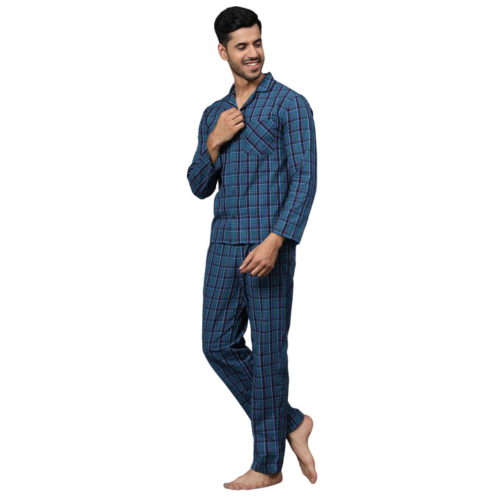 Cotton Nighwear for Men - Green & Black Checks