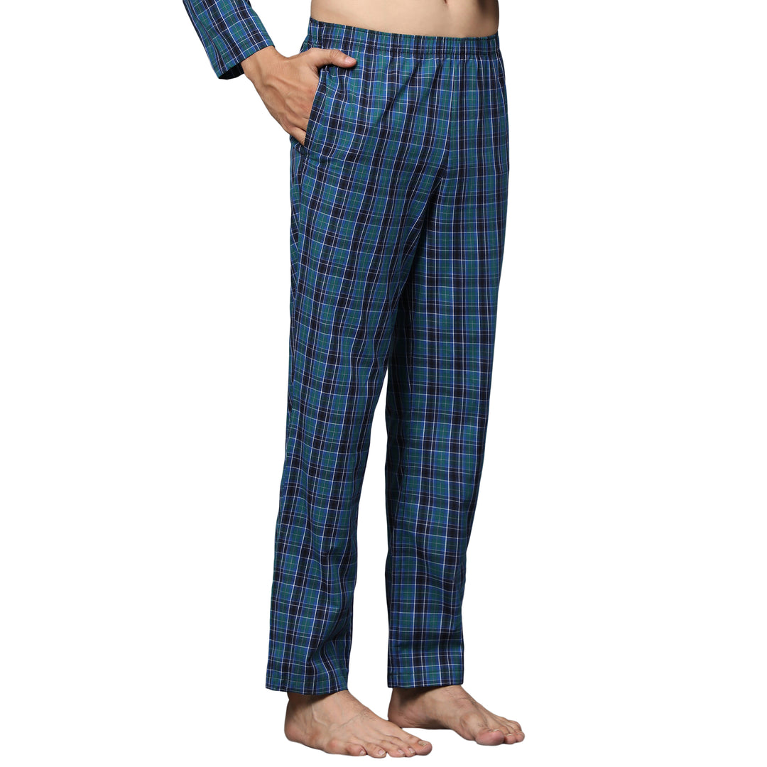 Cotton Nighwear for Men - Green & Black Checks