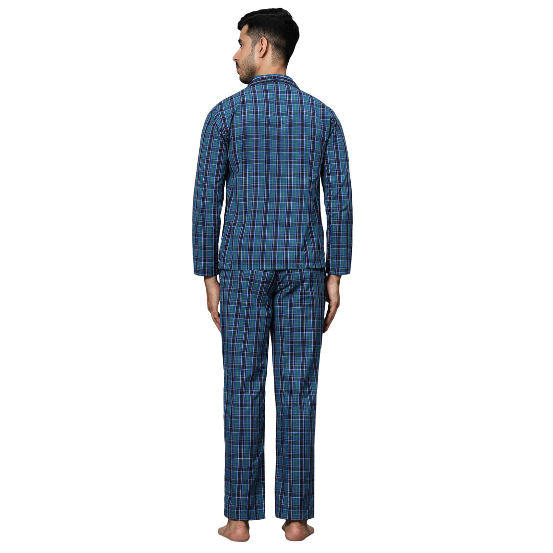 Cotton Nighwear for Men - Green & Black Checks